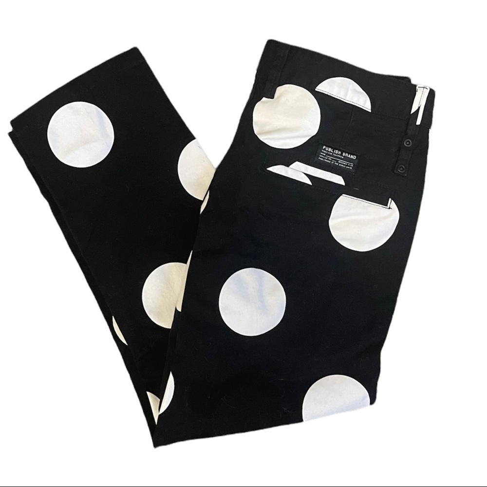 publish brand mens cropped large polka dot pants size 30 pattern black white